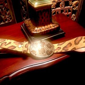 Leather cheetah print belt with beaded buckle size S
